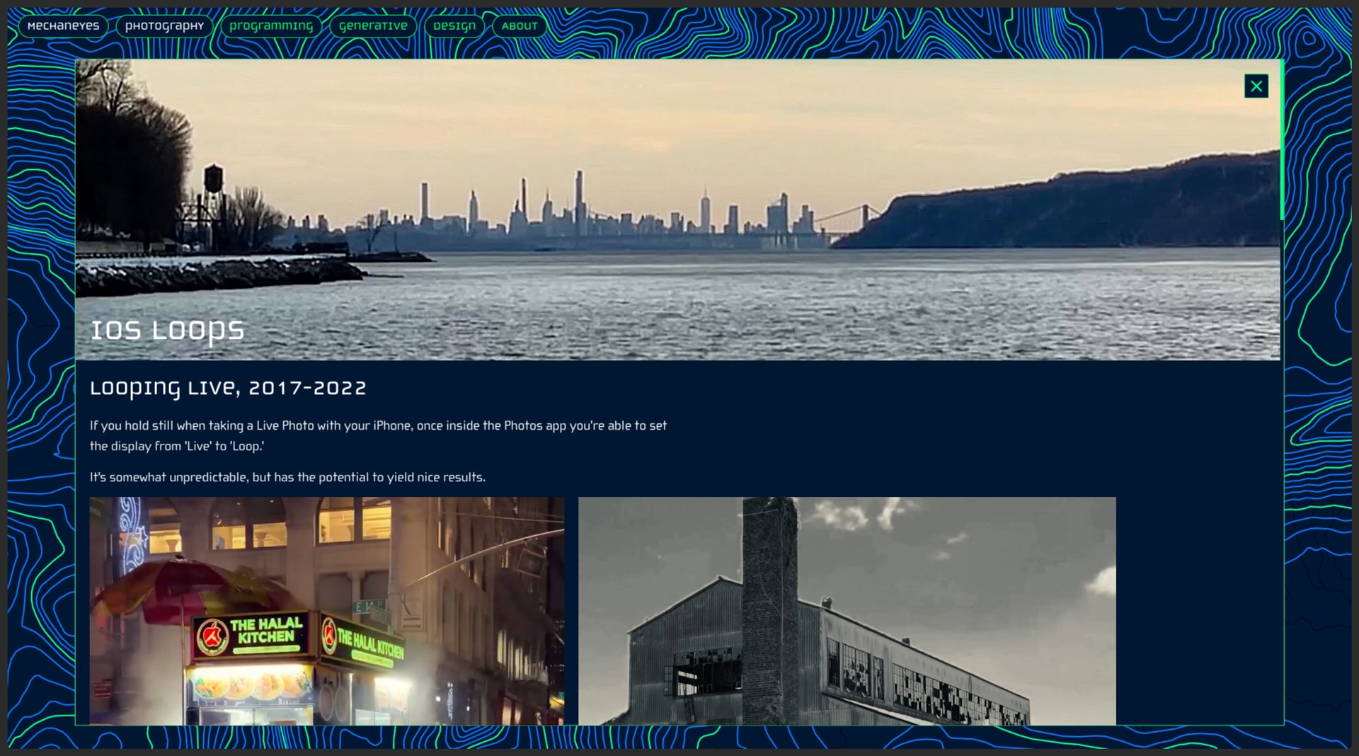 Mechaneyes Desktop Screenshot. Banner image looking down on the Hudson River to the NYC cityscape.